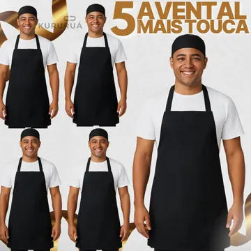 Kit 05 Avental Liso Cozinha Garçom Restaurante Uniforme Preto Profissional Unissex Kururuá — Têxteis de Casa e Decoração