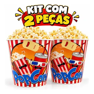 Kit 2 Baldes De Pipoca 3 Litros Pote Popcorn Cinema Filme Azul
