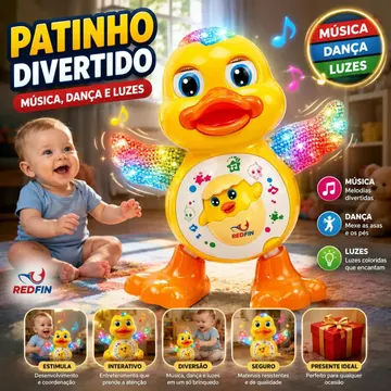 Patinho Amarelo Dançarino Musical Som Luz Marca REDFIN Brinquedo Interativo Crianças Presente Infantil Ajuda No Desenvolvimento Da Audição, Visão e Habilidades — Brinquedos Eletrônicos