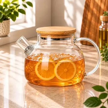 Chaleira De Vidro Tampa De Bambu Transparente com Filtro Infusor Inox para Chá Café Transparente Pacotinho Decor — Cozinha