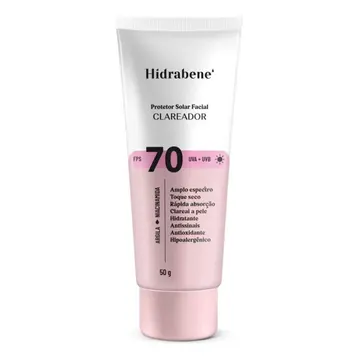 Hidrabene Protetor facial Solar FPS 70 Toque Seco Antissinais Clareia a pele 50g — Cuidados com a Pele