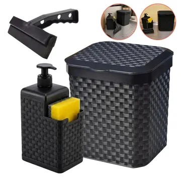 Kit Lixeira 05L E Porta Detergente E Rodinho Pia Preto — Cozinha
