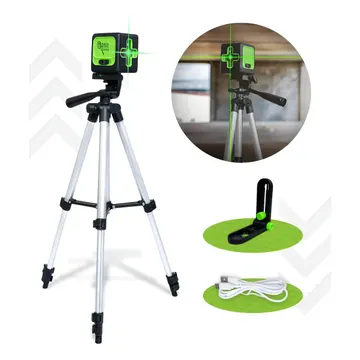 Nível a Laser Verde 2 Linhas Com Tripé Para Profissional Autonivelante — Medições e Instrumentação