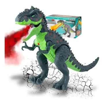 Dinossauro T-Rex de Brinquedo que Anda e Solta Fumaça com Luz e Som Realista Movimenta a Cabeça e Ruge Robô de Brinquedo Interativo Infantil Verde 33 cm Kizumba — Brinquedos Eletrônicos