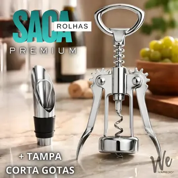Saca Rolhas Borboleta We Varejo + Tampa e Corta Gotas Bico Dosador Abridor Garrafa Vinho Inox Prateado 17cm — Cozinha