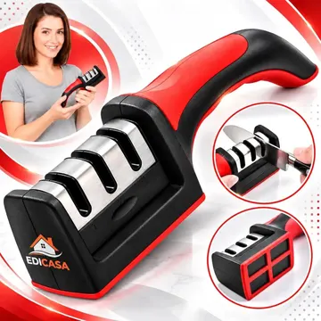 Afiador Amolador De Facas Tesouras Profissional 3 Em 1 Pedra De Afiar Amolar Inox Portátil Preto/vermelho — Utensílios úteis