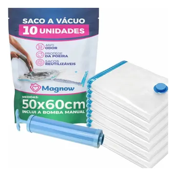 Kit 10 Sacos A Vácuo Magnow 50x60Cm Com Bomba Manual Incluso — Organização para Casa