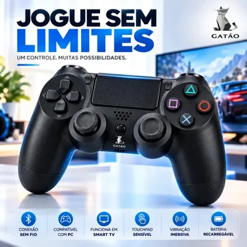 Controle Bluetooth Gatão Sem Fio para PS4, PC, Android, Celular e Smart TV com Touchpad e Vibração — Controles para PC e celular