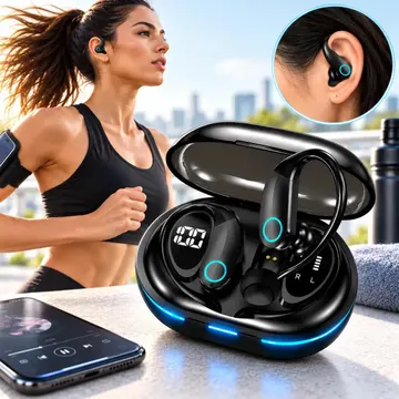 Fone De Ouvido Bluetooth Sem Fio Wireless Tws Anti-ruído Tipo Gancho Esportivo Academia Bike Ciclismo Corrida Compatível iPhone Samsumg Xiaomi Motorola Preto — Acessórios para Celulares