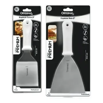 Kit 2 Espátulas Cb Shop De Chapa Inox Reta E Curva Chapeiro Cozinha Hamburguer Profissional — Utensílios úteis