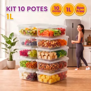 Kit 10 Potes 1 Litro Transparente Marmita Fitness Bpa Free Tampa Hermética Reutilizável Micro E Freezer Mantimentos ponte lar utilidades — Cozinha