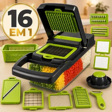 Cortador Fatiador Ralador De Legumes Frutas Vegetais Triturador Picador Manual 16 Peças para Cozinha Mandolin Inox Sólar — Utensílios úteis