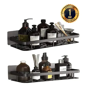 Kit 2 Suporte Porta Shampoo Sabonete Prateleira Banheiro Adesivo Parede Sem Furar Box Luxo Cor Preto Homeroarte — Banheiros