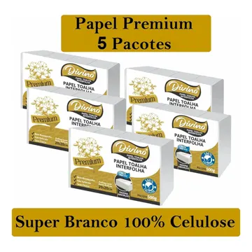 Kit 5 Papel Toalha Interfolha Divino Premium Super Branco 100% Celulose 5 Pacotes Para Secar As Mãos Banheiro Interfolhado — Cuidado da Casa e Lavanderia