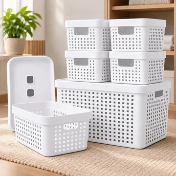 Kit 6 Caixas Organizadoras Com Tampa Invisivel 2l 4,5l 17l Cor Branco — Enfeites e Decoração da Casa