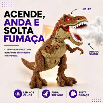 Dinossauro Interativo Tiranossauro T-Rex com Fumaça, Luz e Som para Crianças — Brinquedos Eletrônicos
