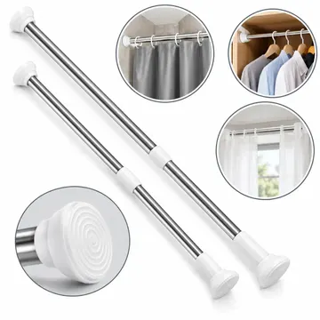 Varão Extensível Cortina Box Banheiro 110 a 200cm Ajustável Regulável Por Pressão Sem Furos Tubo Bastão Suporte Para Cortina Janela Armário Área de Serviço Casa — Banheiros