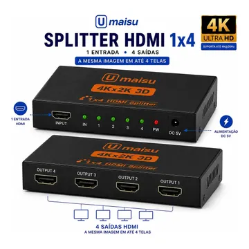 Splitter Distribuidor Divisor Hdmi 4k 1x4 3840p Repetidor De Sinal Para Telas Monitores E Projetores - U Maisu — Acessórios para Áudio e Vídeo