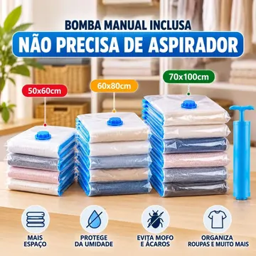 Kit 10 Sacos a Vácuo Organizador para Roupas Edredom Cobertor 3 Tamanhos + Bomba Manual Pítia — Organização para Casa