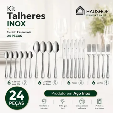 Faqueiro Inox 24 Peças Essenciale Haushop Jogo De Talheres Conjunto Mesa Posta Premium Resistente
