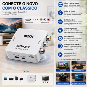 Mini Adaptador Hdmi Para Rca Conversor Full Hd Vídeo Hdmi P/ Vídeo Rca 2av - Conectar Seus Aparelhos Com Saída Hdmi Em Sua Tv - Converter Qualquer Sinal Hdmi - — Acessórios para Áudio e Vídeo
