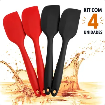 Kit 4 Espátula Silicone Cozinha Reforçada Pão Duro Premium 27cm profissional altas temperaturas cozinha mexer brigadeiro Boa Dica — Utensílios úteis