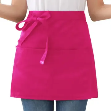 Avental Brim Cintura Curto 2 Bolsos Algodão Chef Atendente Cor Rosa-chiclete Desenho Do Tecido Liso — Têxteis de Casa e Decoração