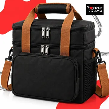 Bolsa Térmica Marmita Lancheira Alça Transversal Ajustável Removível 2 Compartimentos Organiza Conserva Seus Alimentos Quente ou Frio Cor Preto Tche Amo — Camping, Caça e Pesca