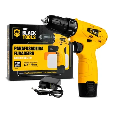 Parafusadeira Furadeira The Black Tools TB12A 3/8 a Bateria Cor Amarelo Frequência 60Hz — Ferramentas Elétricas