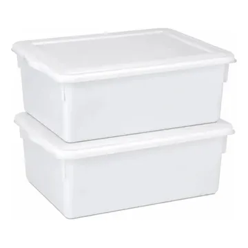Kit 2 Caixas Organizadoras Plástico Tampa Branca 16,5L Pleion — Enfeites e Decoração da Casa