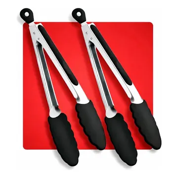 Kit com 2 Pegador Silicone 27cm Inox Antiderrapante Premium Pinça Cozinha Para Churrasco, Air Fryer, Salada, Carne, Grelhados, Frituras E Alimentos — Utensílios úteis