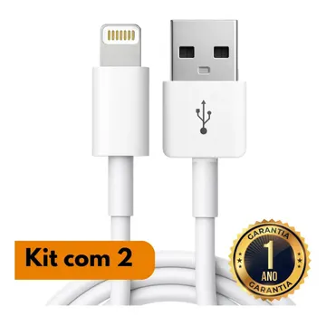 Kit 2 Cabos Carregador Turbo 27w Compatível Com iPhone 7 8 Plus X Xr Xs 11 12 13 14 Pro Max Branco — Acessórios para Celulares