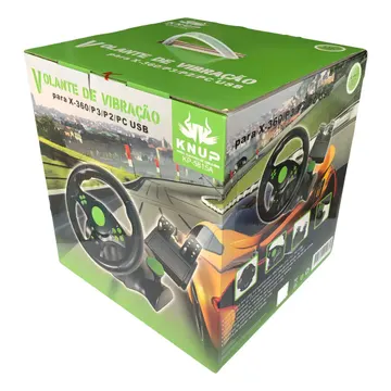 Volante de Vibração c/ Pedal e Cambio Gamer Pro Kp-5815a P/ Xbox 360 PS3 PS2 PC USB Preto/Verde — Volantes e pedais