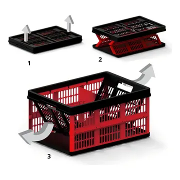Helsim Dobrável caixa plástica organizadora multiuso 30kg 45L cor vermelho — Enfeites e Decoração da Casa