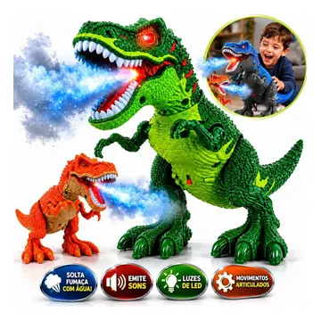 Brinquedo Dinossauro T Rex Solta Fumaça Com Rugido Som E Luz Boneco Tiranossauro Rex — Brinquedos Eletrônicos