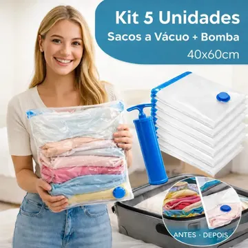 Kit 5 Saco A Vácuo 40cmx60cm Com Bomba Organizador De Roupas Ideal Para Viagem Casa Mala Otimização De Espaço — Organização para Casa