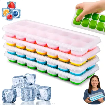Kit 4 Forma De Gelo Fundo Silicone 14 Cubos Tampa Rígida — Cozinha