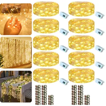Kit 10 Fio Fada Cordão Luz Decoração Artezenato Luzes De Fada Led Pisca 2m 20 Leds Iluminação Pilhas Para Garrafas Árvore De Natal Casamento — Enfeites e Decoração da Casa
