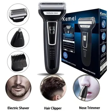 Barbeador Aparador Cortador Kemei 3 em 1 KM-6558 Recarregável Preto — Barbearia