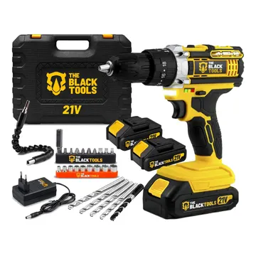 Parafusadeira Furadeira De Impacto The Black Tools Profissional TB-21PX 2 Baterias Com Maleta 60Hz Amarelo — Ferramentas Elétricas