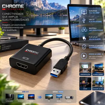 Cabo Adaptador Conversor Usb Para Hdmi Usb 3.0 Multitela Hdmi 1080p Pc Notebook Mac Tv Televisão Entrada Usb E Saída Hdmi Plug And Play - Marca Chrome Technolog — Acessórios para Áudio e Vídeo