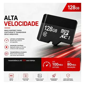 Cartão MicroSDXC Techfun Ultra 128 GB Classe 10 com Adaptador SD para Celular e Switch — Acessórios para Celulares