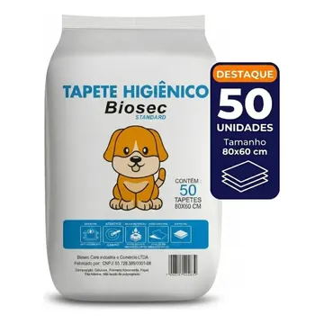 Tapete Higiênico 50 Unidades 80x60 biosec descartável para cachorro pet cão absorvente manta fralda com fita adesiva antiodor — Dog Potty Pads