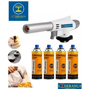 Kit Maçarico Portátil Automático Liderança Ferro E Aço para 1300°C com 4 Refis de Gás Butano — Ferramentas Manuais