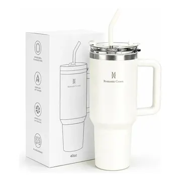 Copo Térmico Gigante 1,2l Inox Com Tampa E Inox Canudo Cor Branco Cor Pura / Material Fosco — Camping, Caça e Pesca