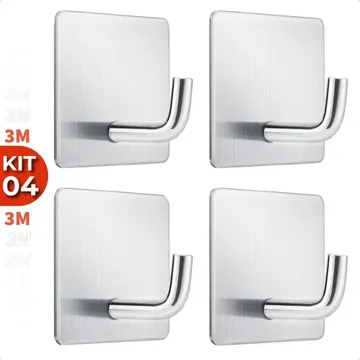 Kit 4 Ganchos Adesivos 3m Aço Inox Suporte Multiuso Para Pendurar Toalhas Roupas Chaves Banheiro Cozinha Cor Prata Marca Homeroarte — Banheiros