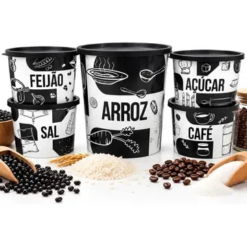 Kit 5 Potes De Mantimento Para Alimentos Cozinha Arroz 4,5 L Preto