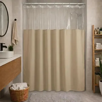 Cortina Box Banheiro Lisa Antimofo Vinil Grosso Impermeável Com Visor 1,35m X 2,00m Wiki Home Bege — Banheiros