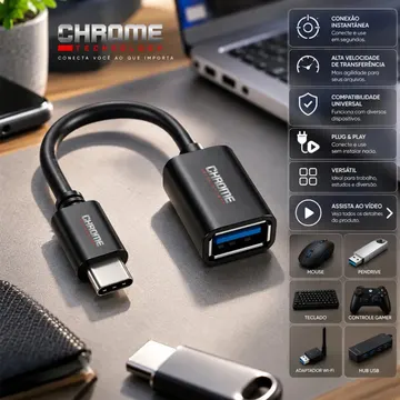 Cabo Adaptador Tipo C OTG Para Pendrive USB Conexão Rápida Transferência Dados Compatível Smartphones Tablets Acesso Arquivos Externos Alta Eficiência e Durabil — Acessórios para Celulares