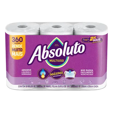 Papel Toalha Absoluto Multiuso 360 Folhas Com 3 Unidades — Cuidado da Casa e Lavanderia